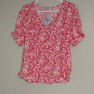 LOFT Red and White Patterned Blouse